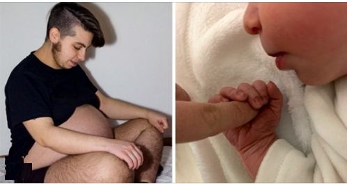 Ein schwangerer Spanier bringt einen Sohn zur Welt und stellt ihn öffentlich vor